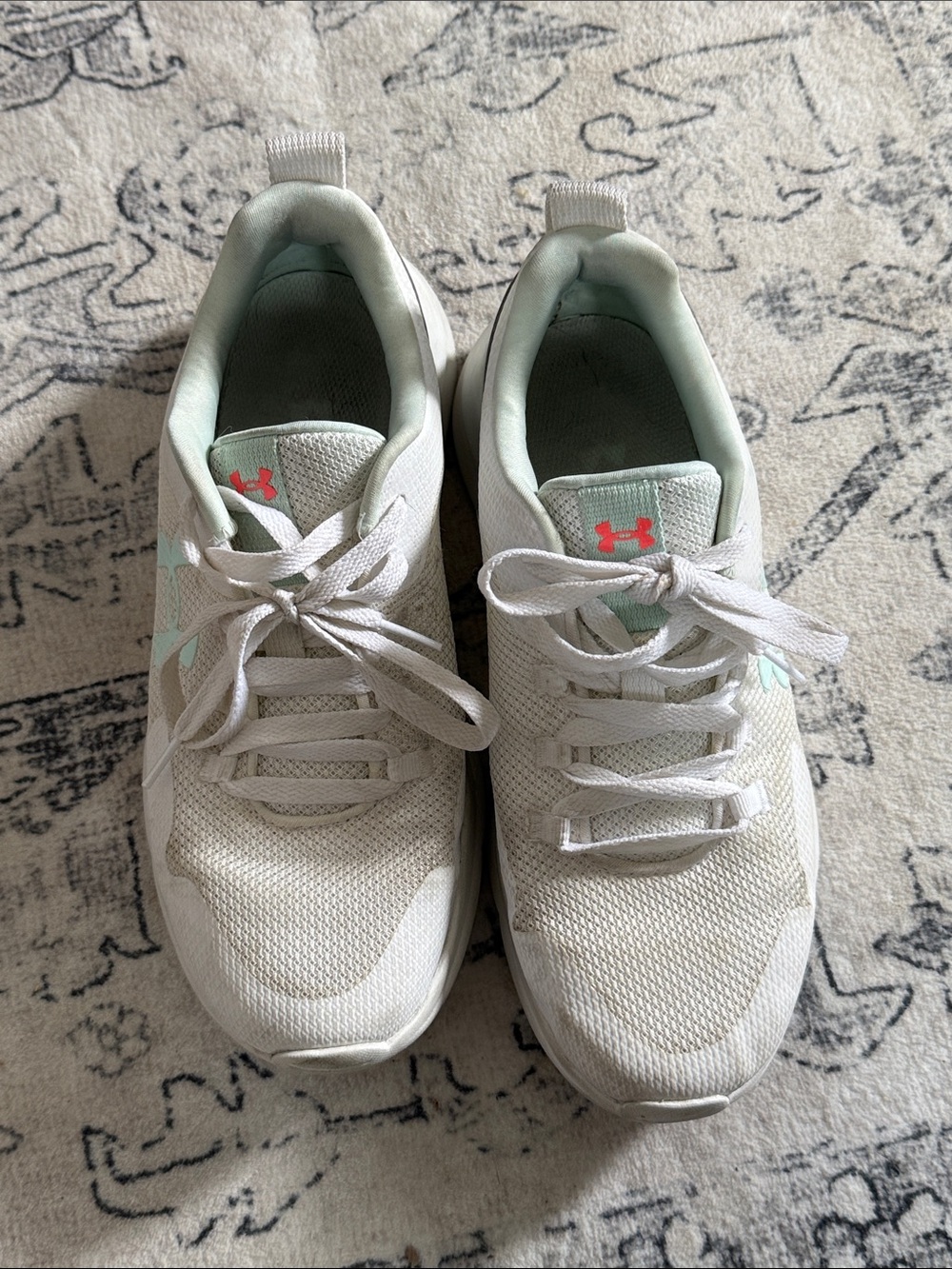Under Armour White Running Sneakers with Mint & Coral Accents